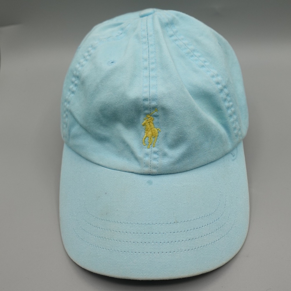 Polo Ralph Lauren Baseball Cap Mens OS Light Blue Yellow Pony Logo Dad Hat